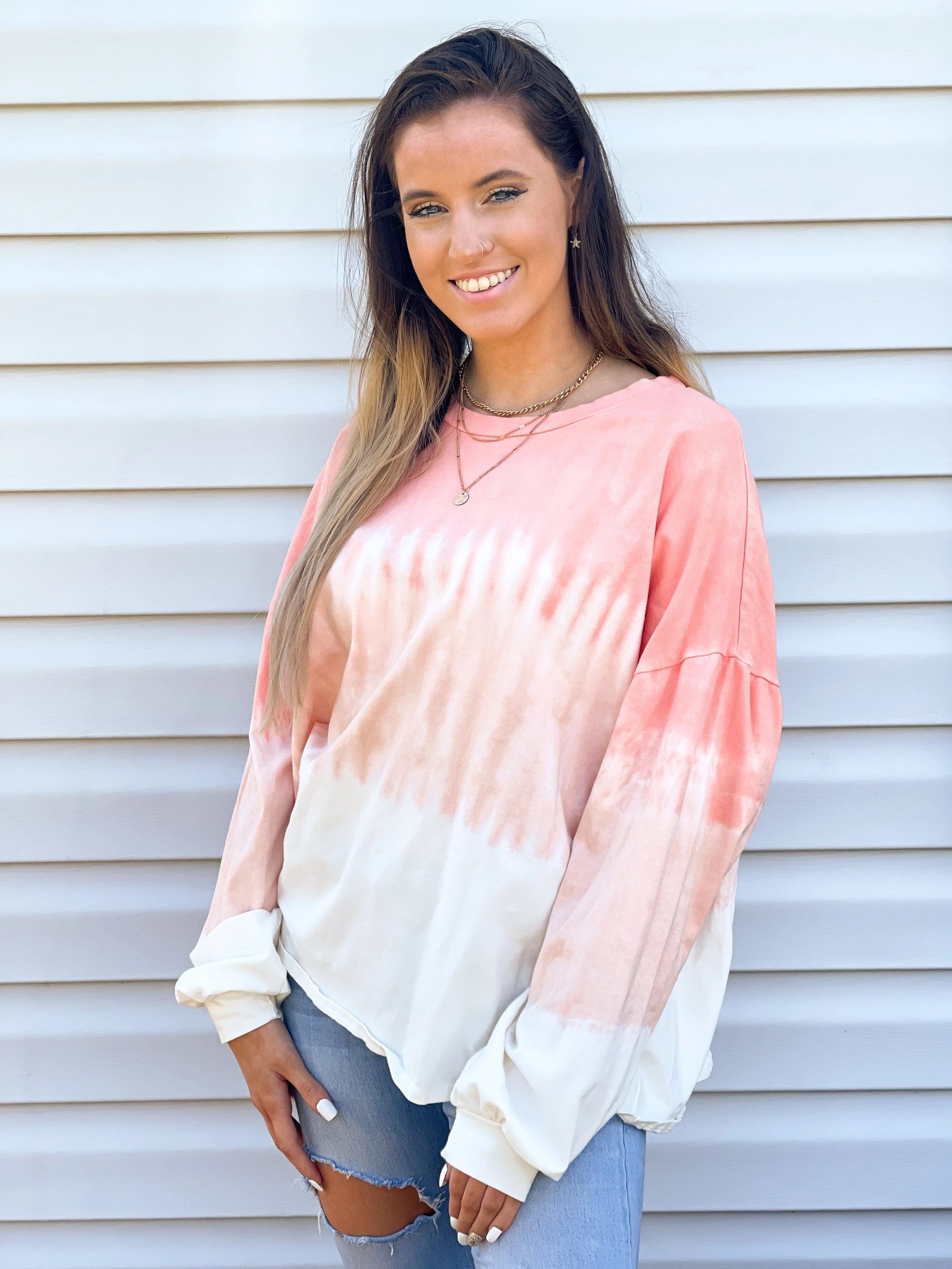 Feeling Tropical Long Sleeve Ombre Tie Dye Pullover