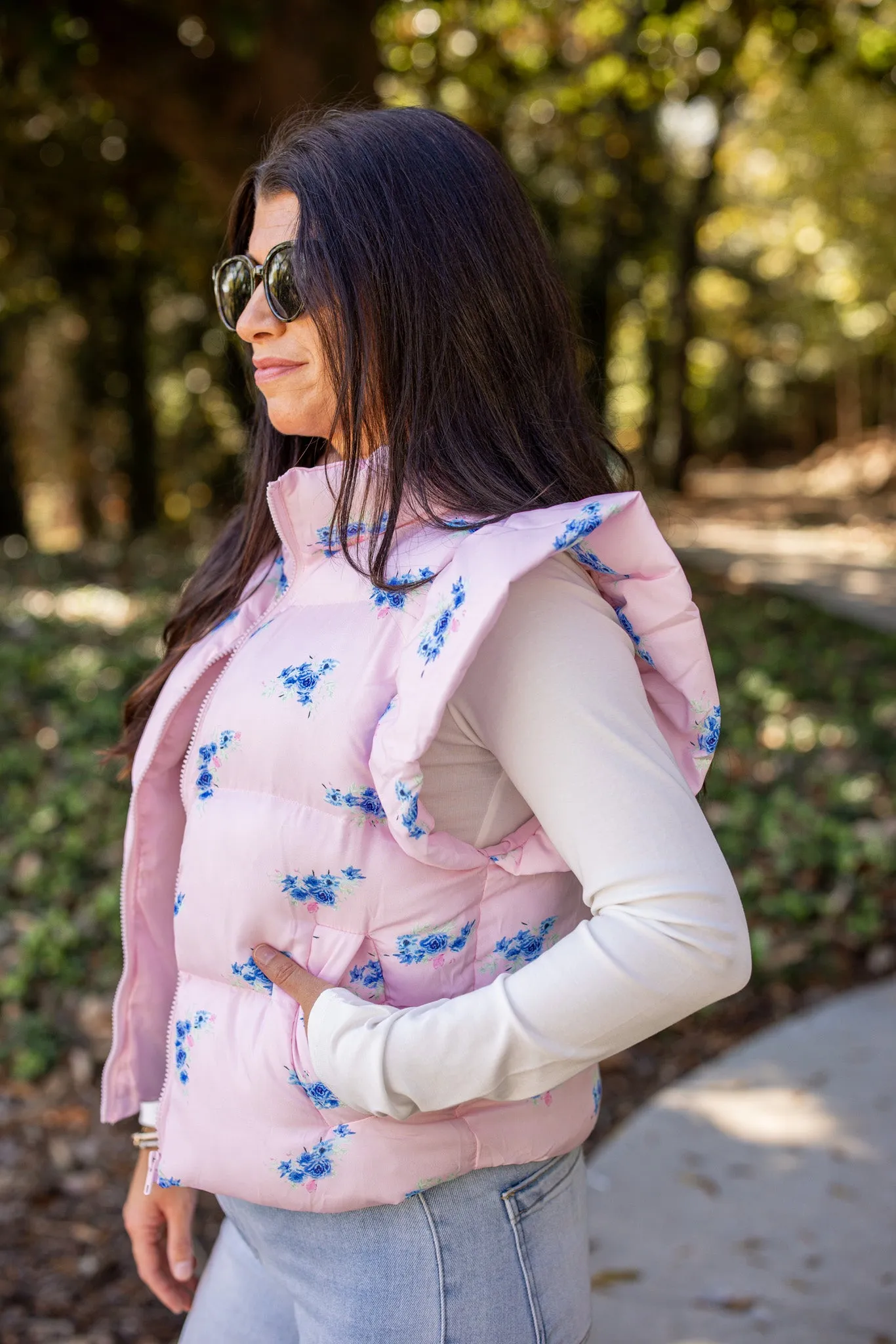 Floral Trends Pink Puffer Vest