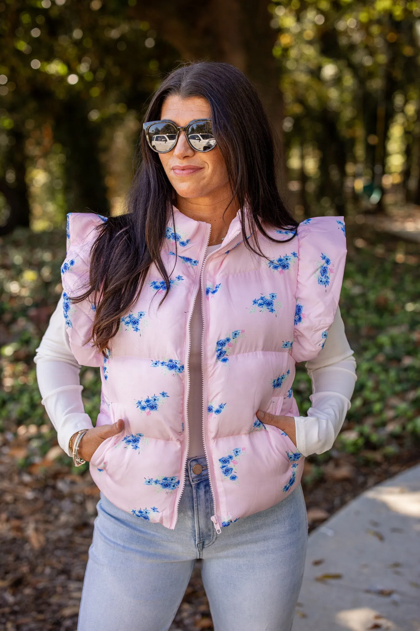 Floral Trends Pink Puffer Vest