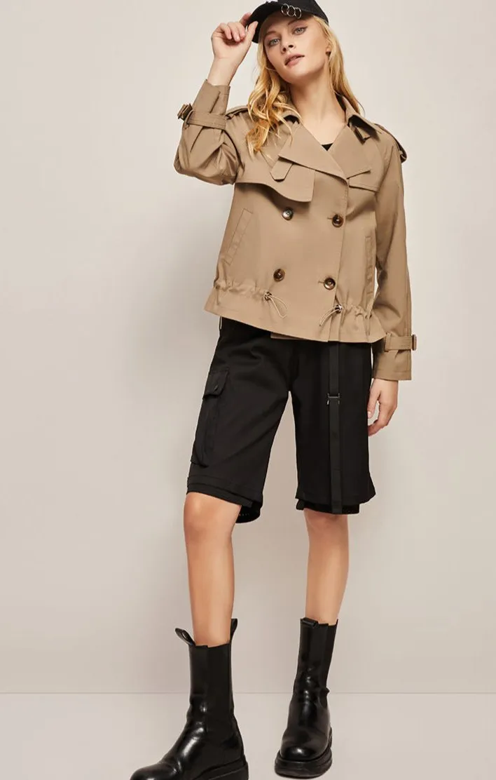 Folded Collar Loose-fit Short Trench Coat