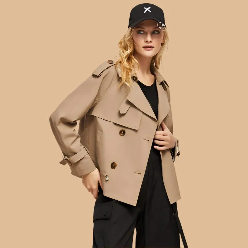 Folded Collar Loose-fit Short Trench Coat