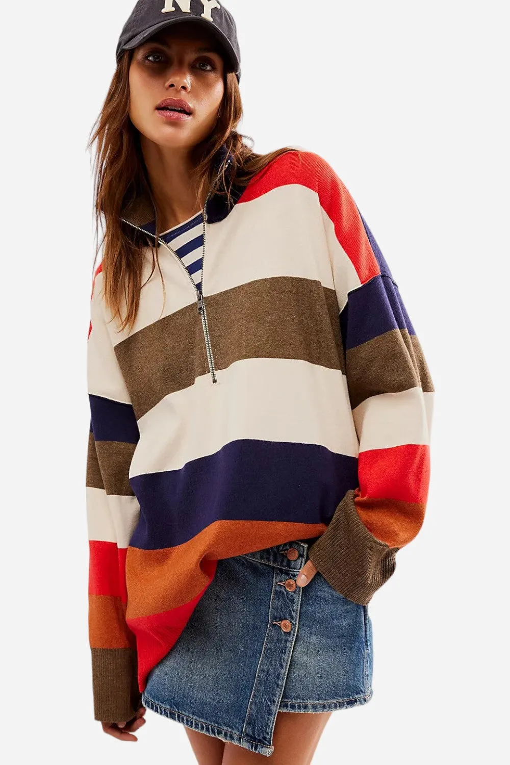 Free People Coastal Stripe Pullover in Set Sail Combo