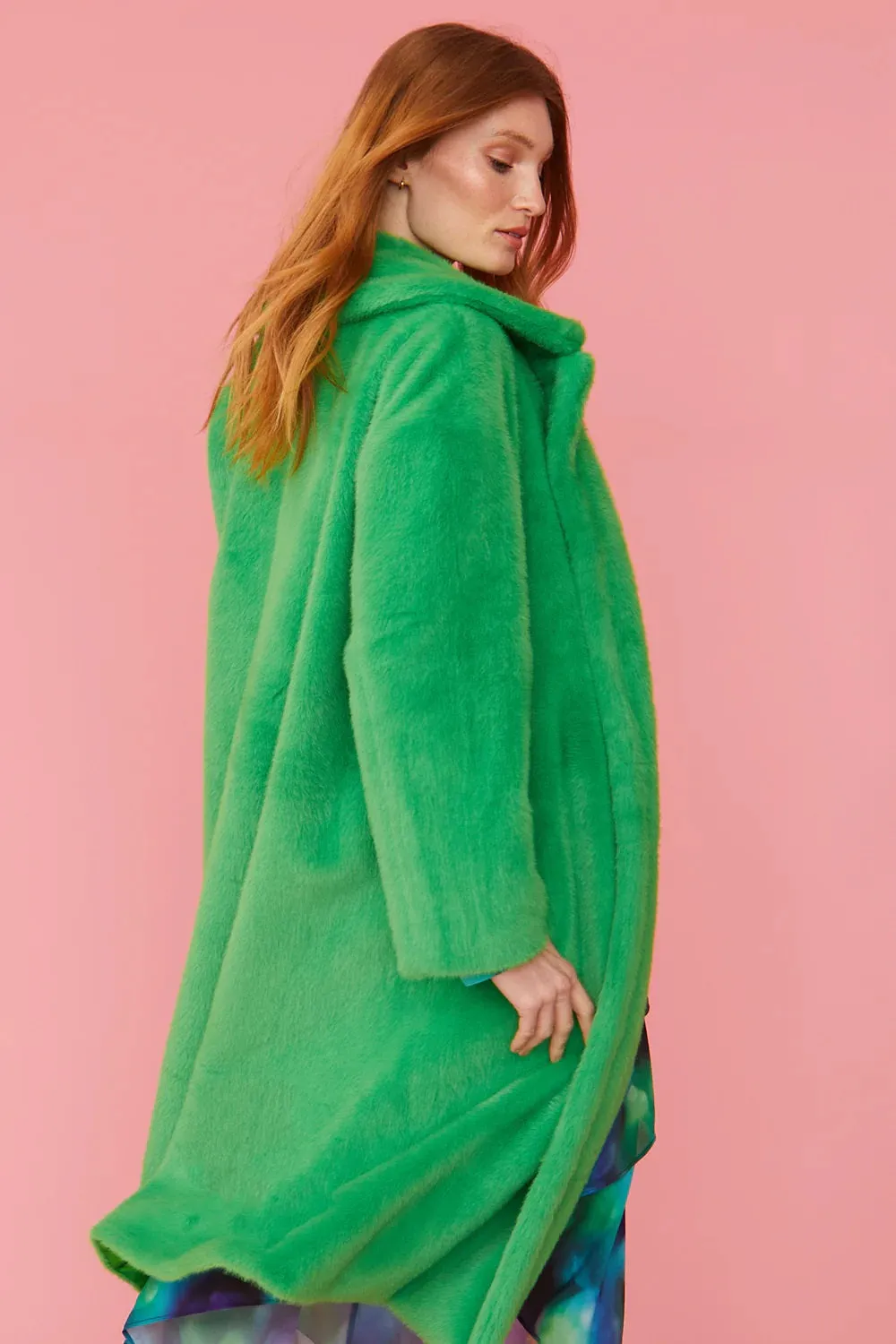 Green Faux Fur Midi Coat