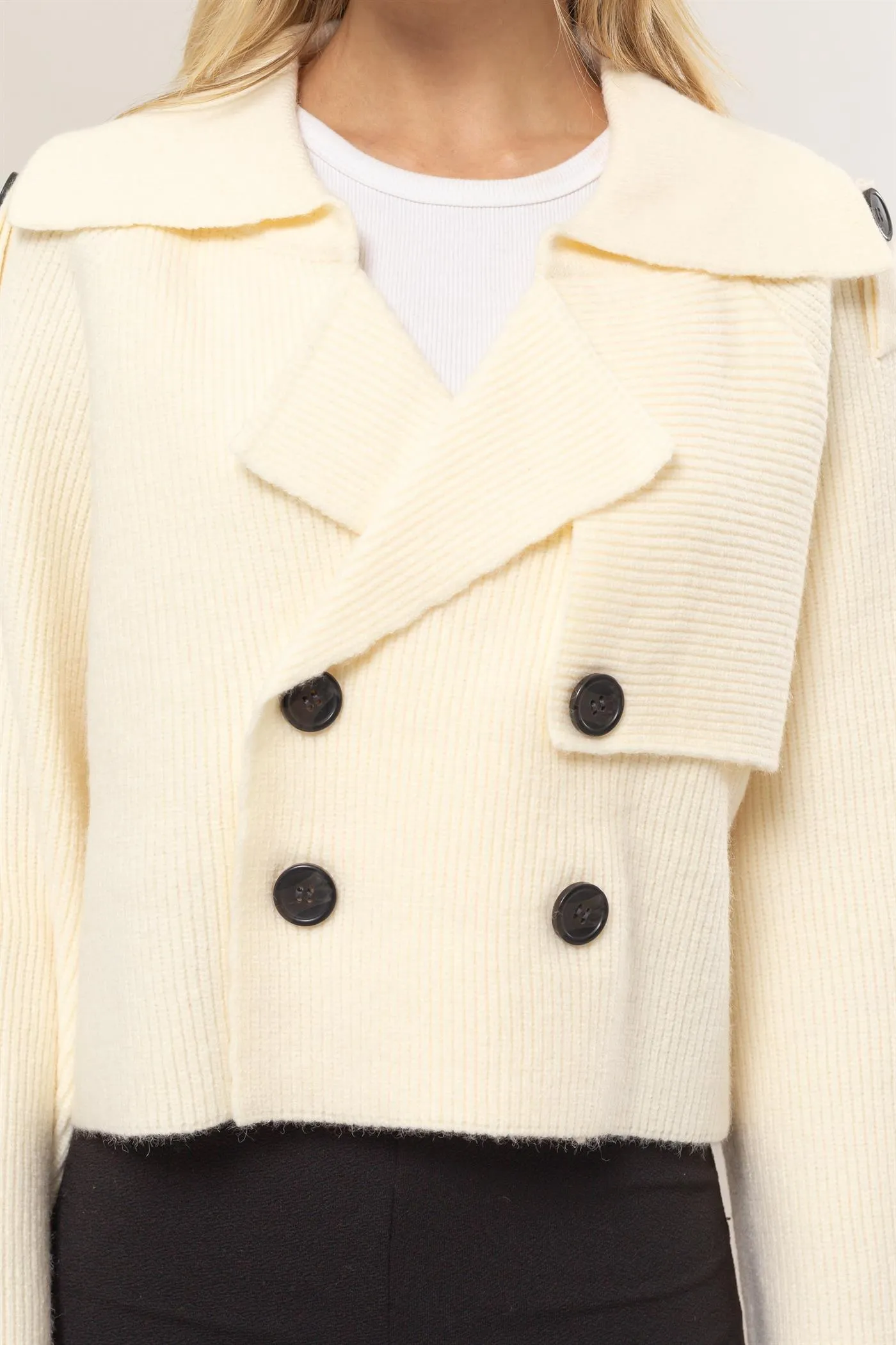 HF25A023-Double Breast Sweater Trench Jacket