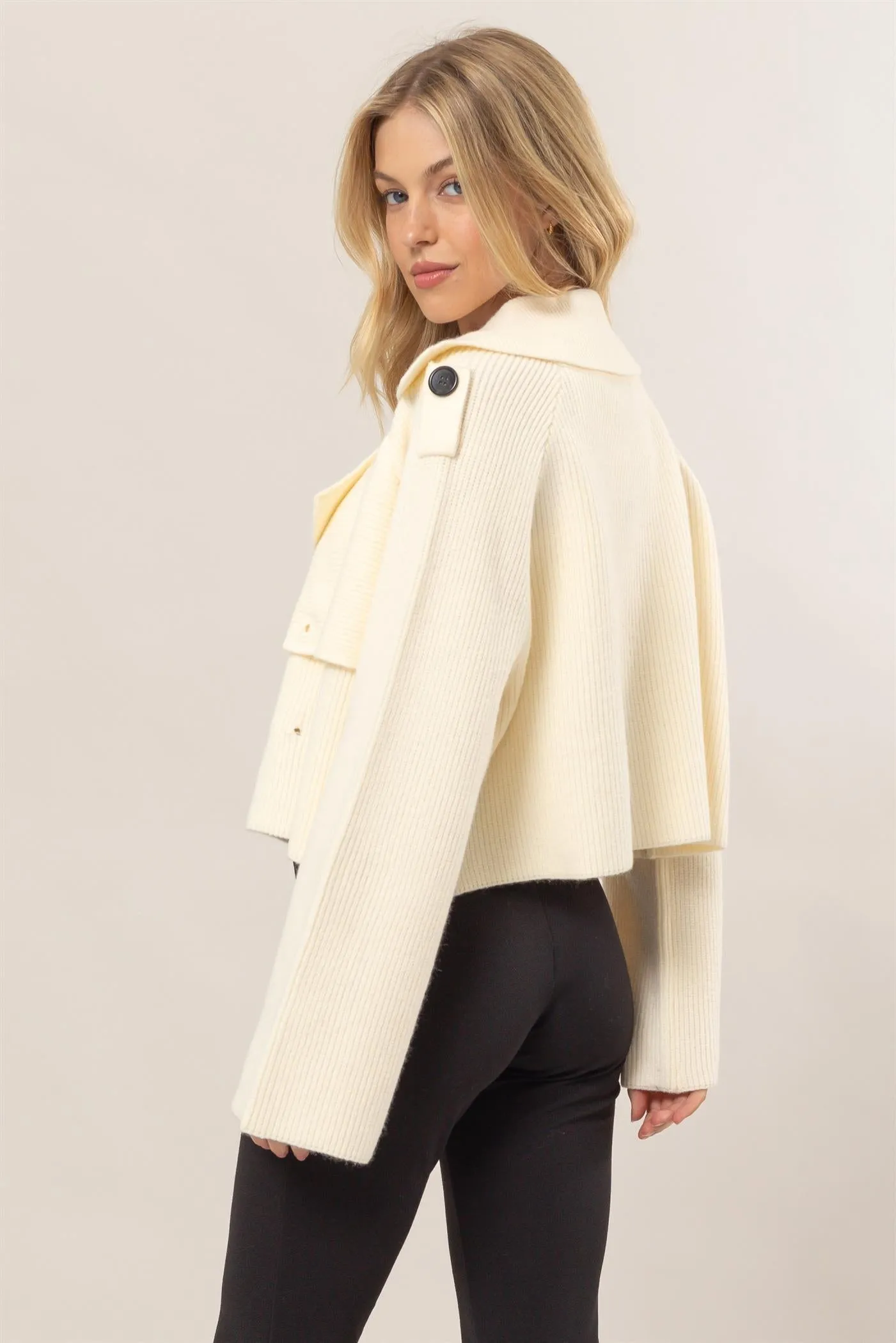 HF25A023-Double Breast Sweater Trench Jacket