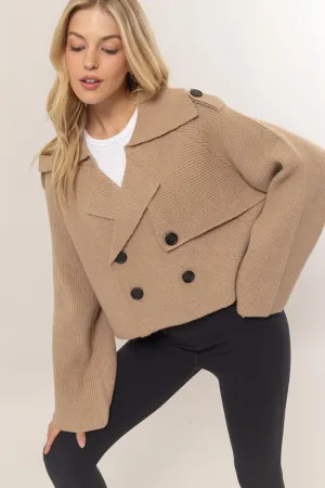 HF25A023-Double Breast Sweater Trench Jacket