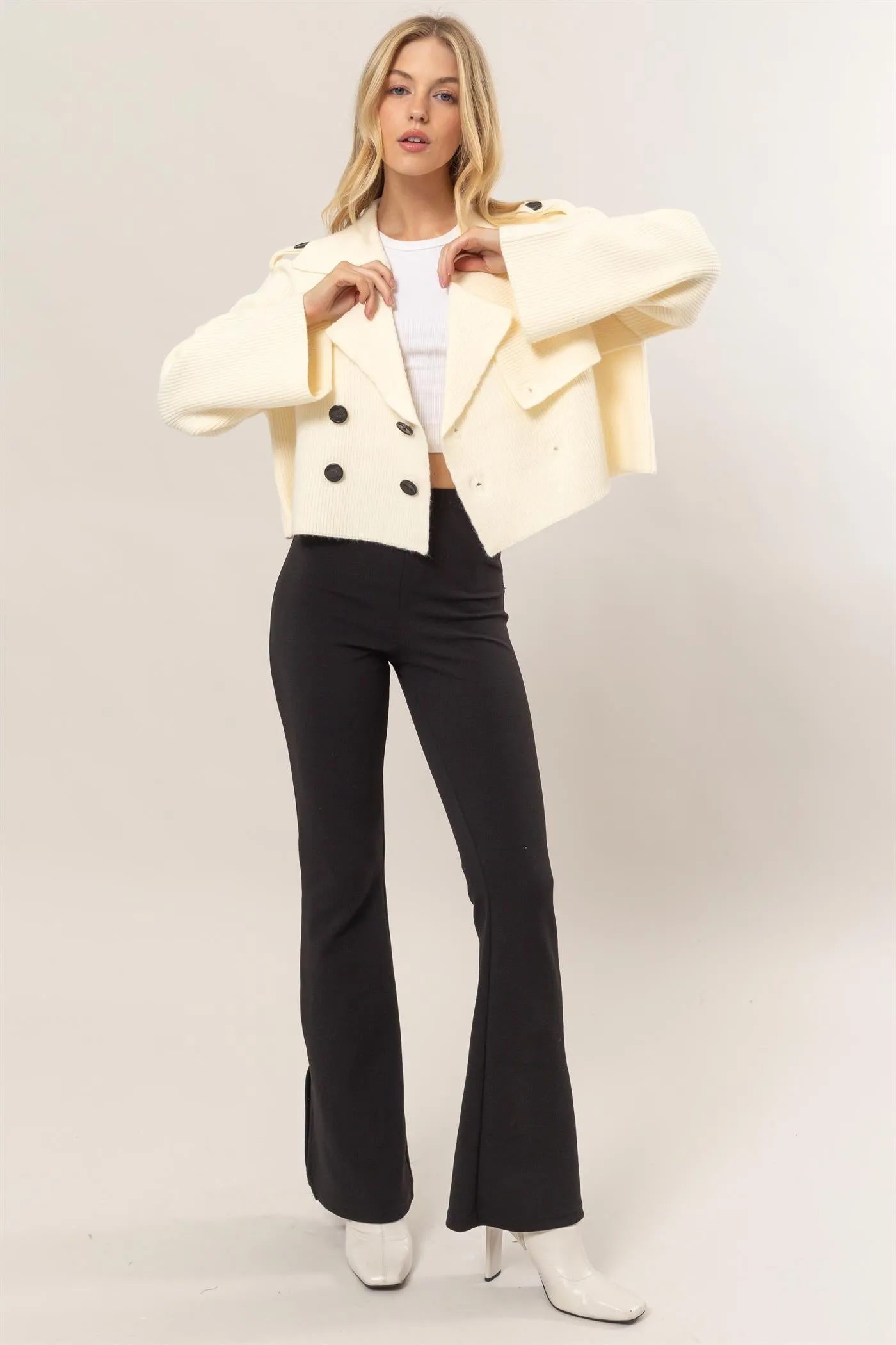 HF25A023-Double Breast Sweater Trench Jacket