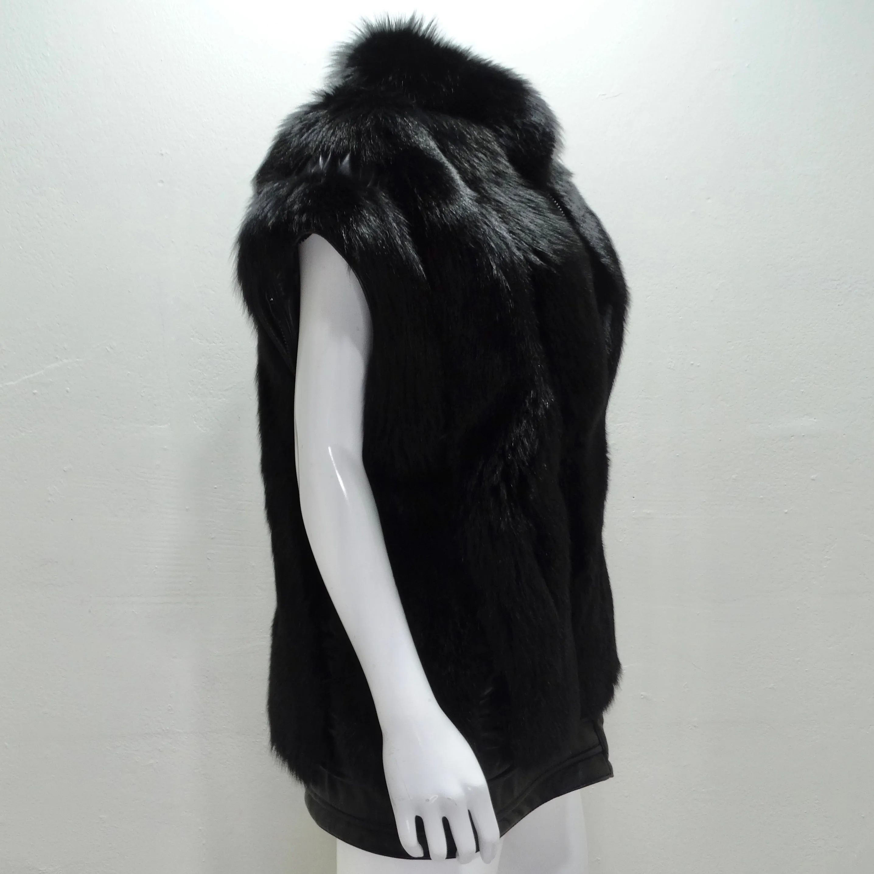 Ingrid Klahn 1980s Black Fur Leather Vest