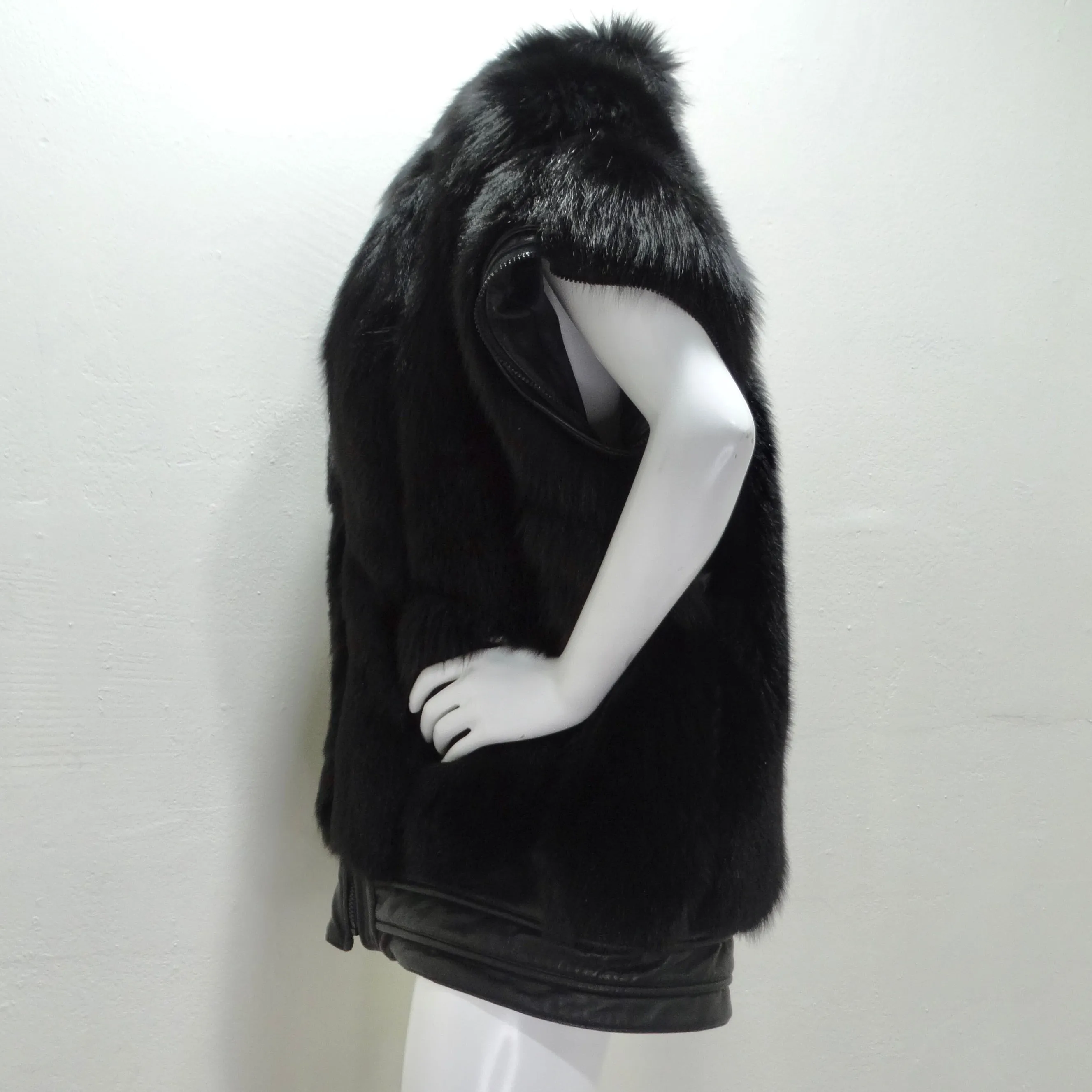 Ingrid Klahn 1980s Black Fur Leather Vest