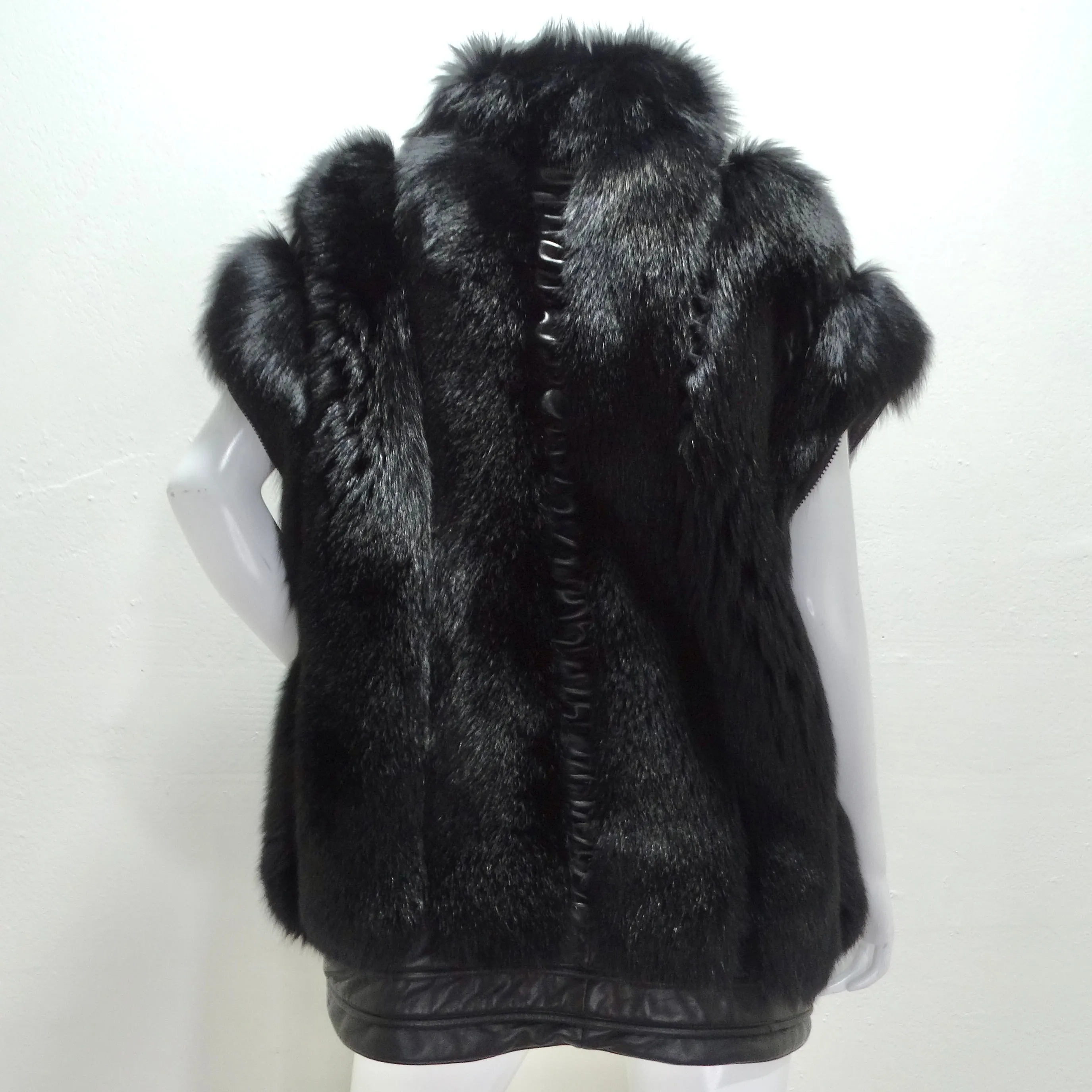 Ingrid Klahn 1980s Black Fur Leather Vest