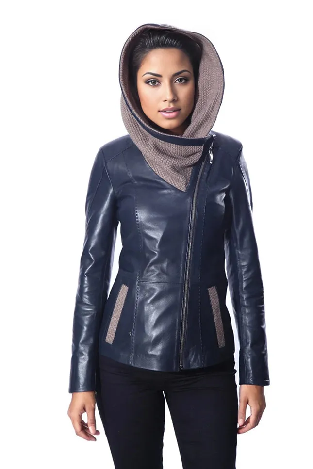 Janno Womens Leather Jacket with Cape Style Tricko Hoodie