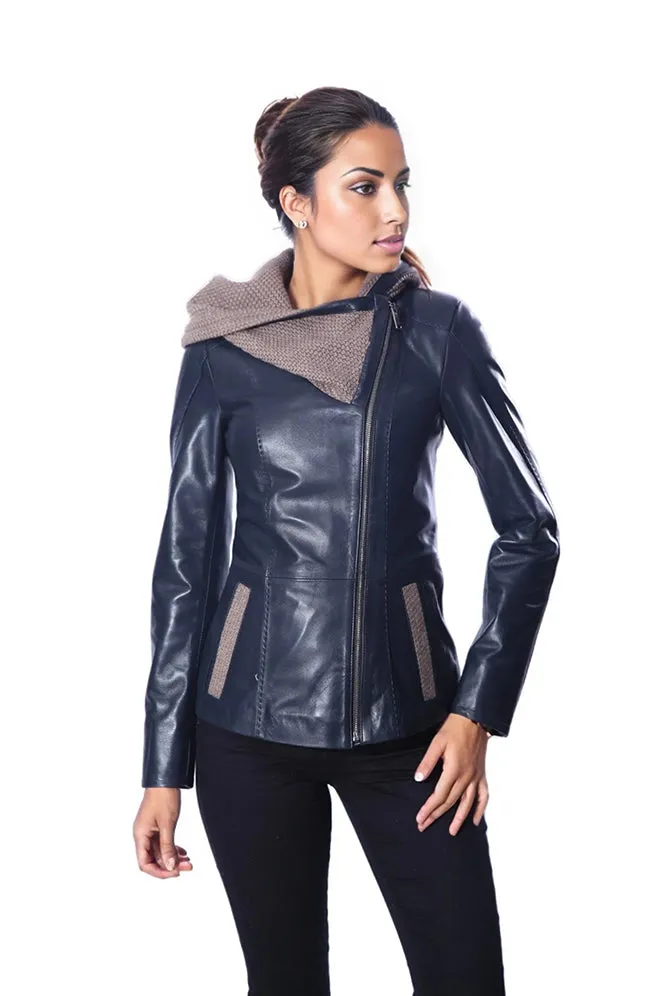 Janno Womens Leather Jacket with Cape Style Tricko Hoodie