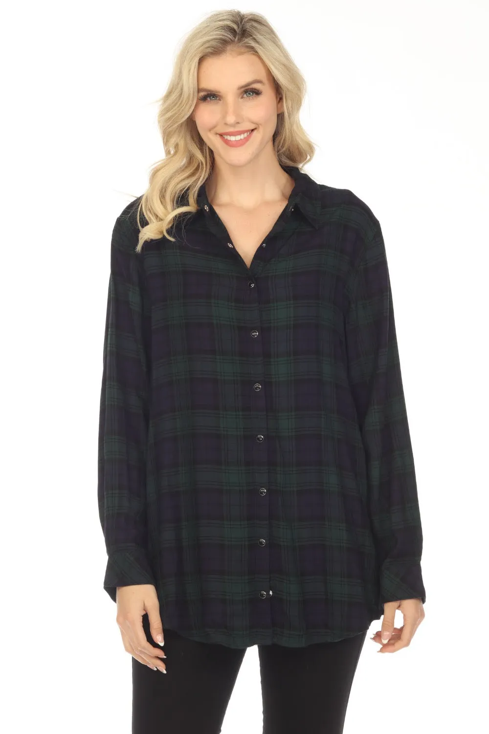 Johnny Was Workshop Plaid Zuzu Velvet Back Oversized Shirt Boho Chic W28123