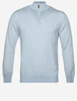 Knitted Half Zip Merino Wool Light Blue