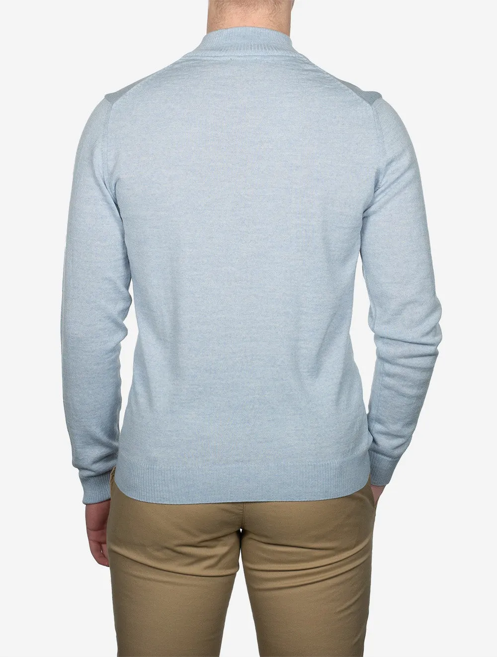 Knitted Half Zip Merino Wool Light Blue