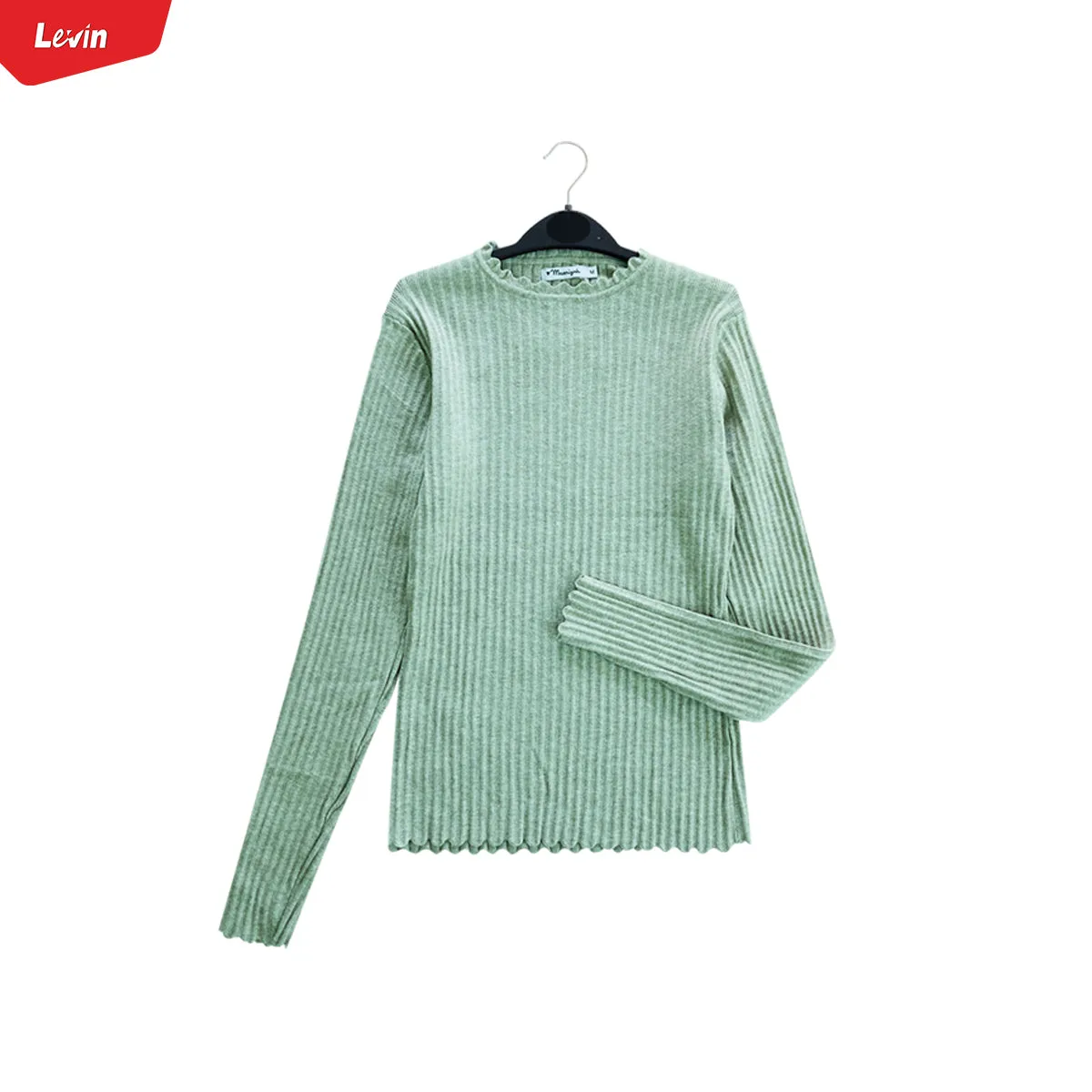 Ladies Ribbed Long Sleeve Round Neck Pullover Sweater