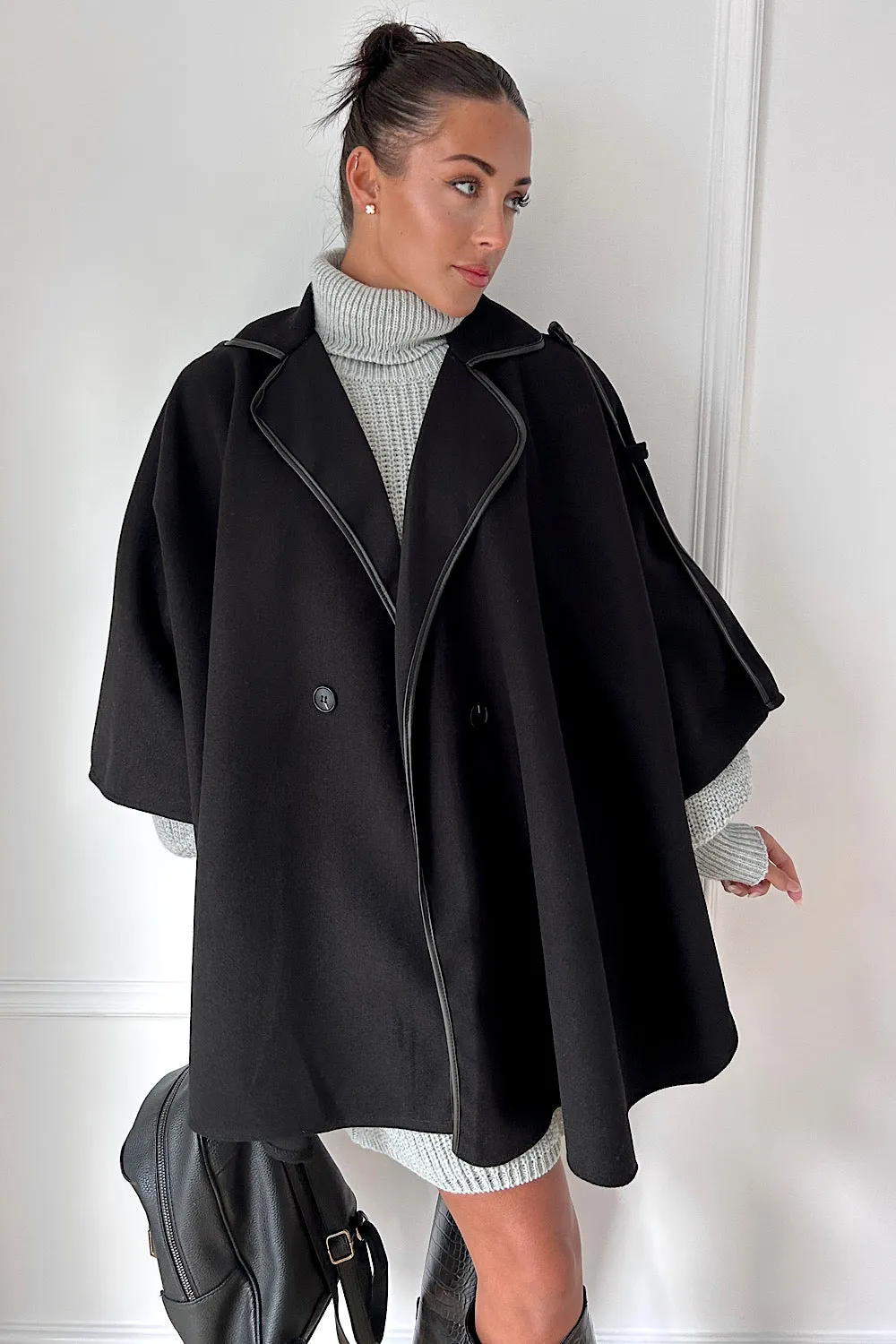 Layla Black Cape Coat