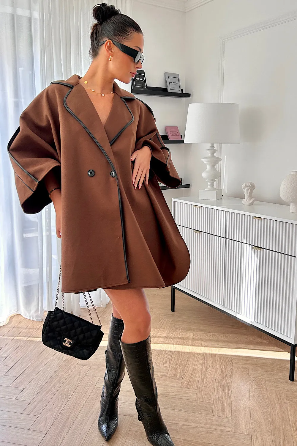 Layla Chocolate Brown Cape Coat