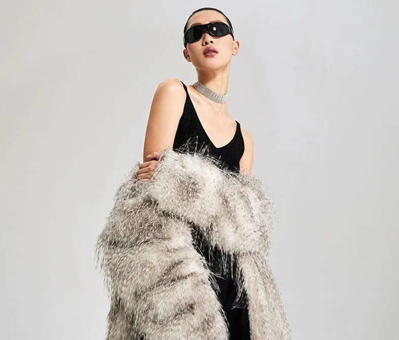 LEDIM W V-Neck faux fur long winter jacket coat - Mob wife