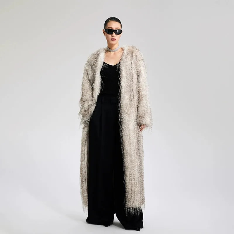 LEDIM W V-Neck faux fur long winter jacket coat - Mob wife