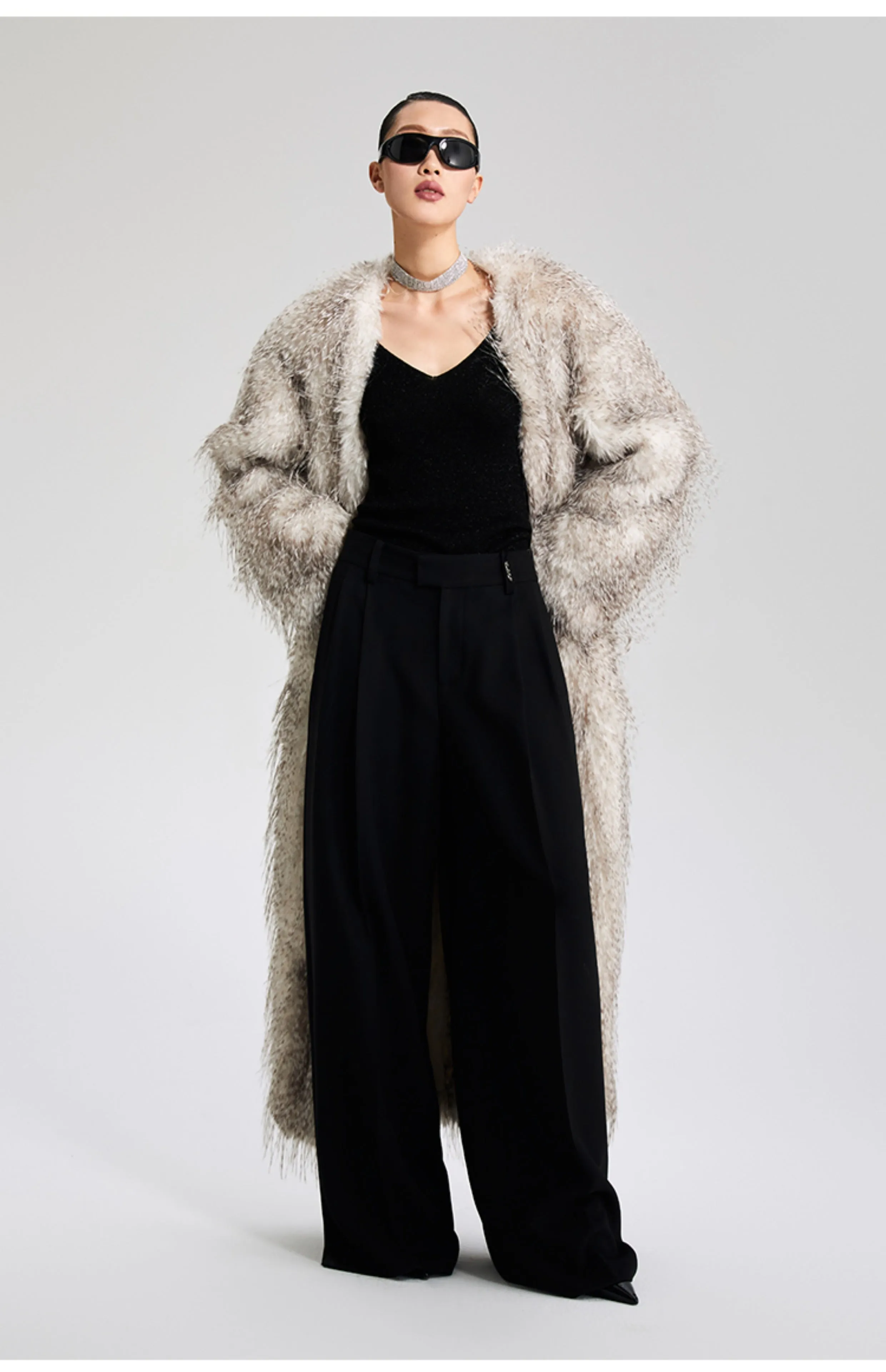 LEDIM W V-Neck faux fur long winter jacket coat - Mob wife