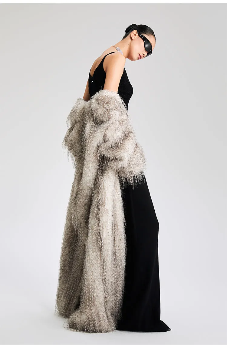 LEDIM W V-Neck faux fur long winter jacket coat - Mob wife