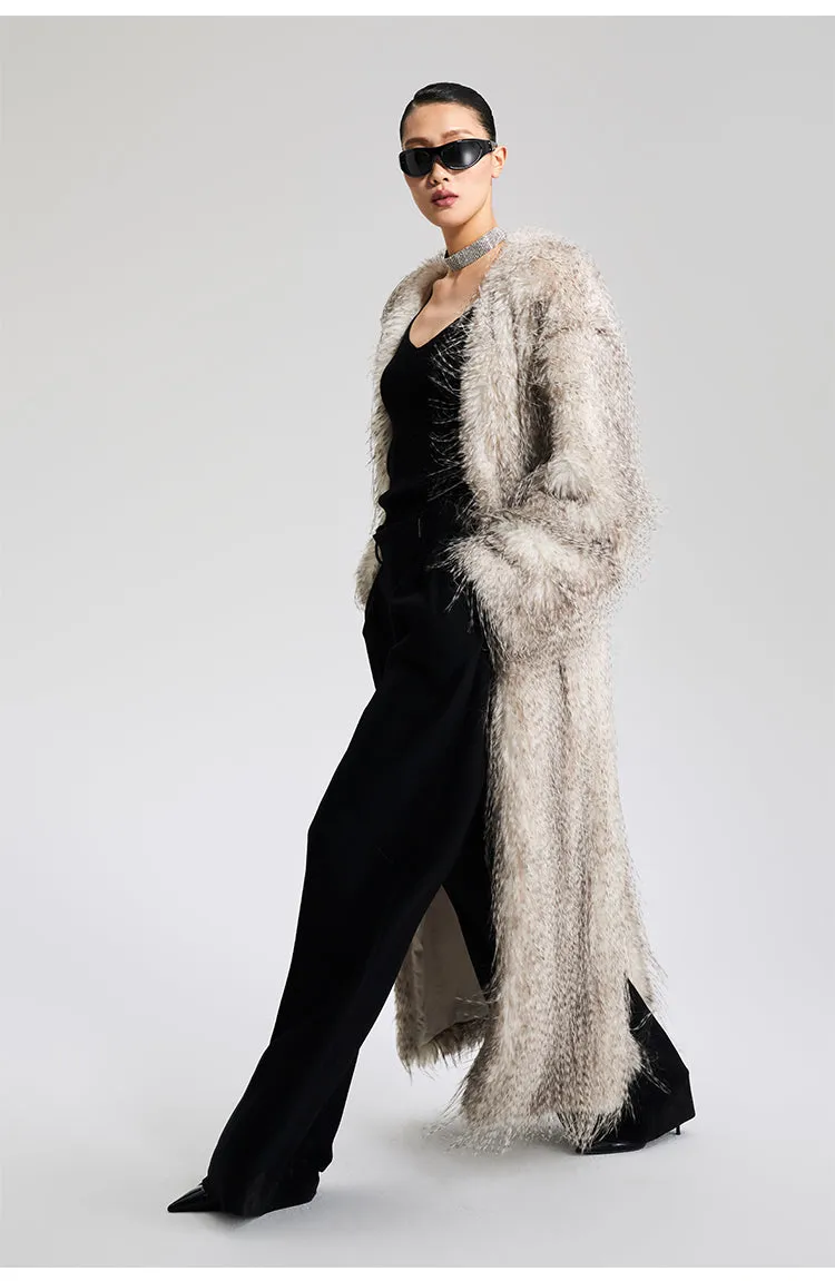 LEDIM W V-Neck faux fur long winter jacket coat - Mob wife