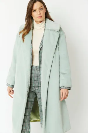 Light Green Faux Fur Midi Shaved Shearling Coat