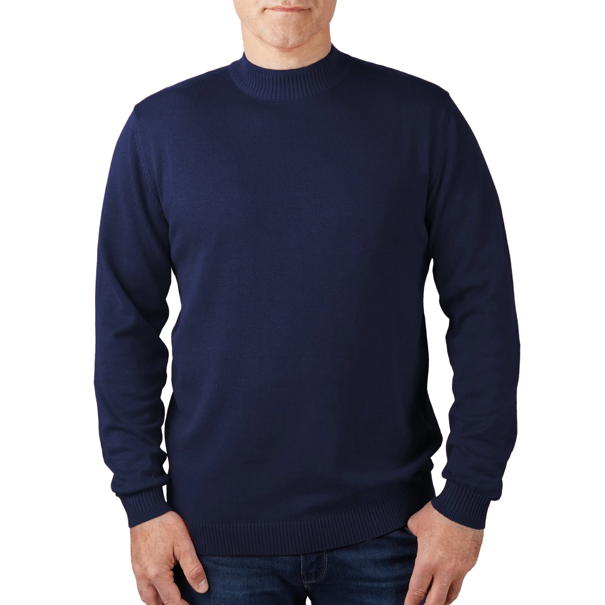 Long Sleeve Mock Neck Sweater by Lorenzo Franco - Navy