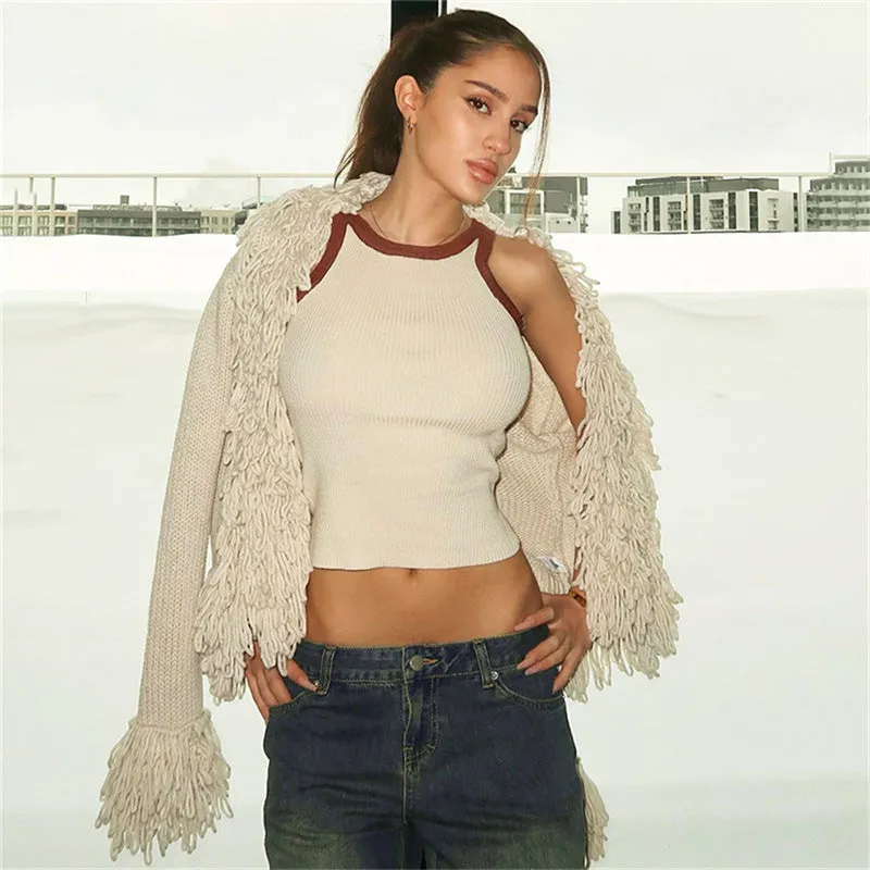 MB FASHION Chunky Knit Cardigan with Fringe Detailing 4646LY