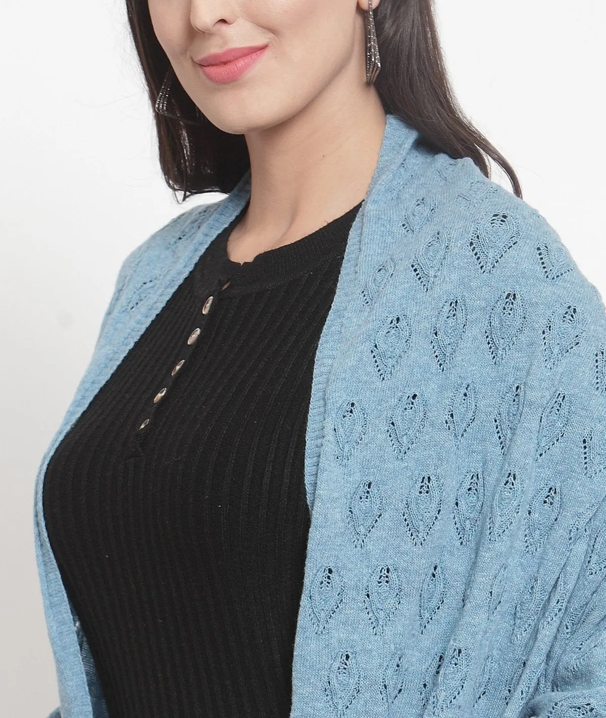 Mia - Ice Blue Lambswool & Nylon Knitted Shawl Wrap