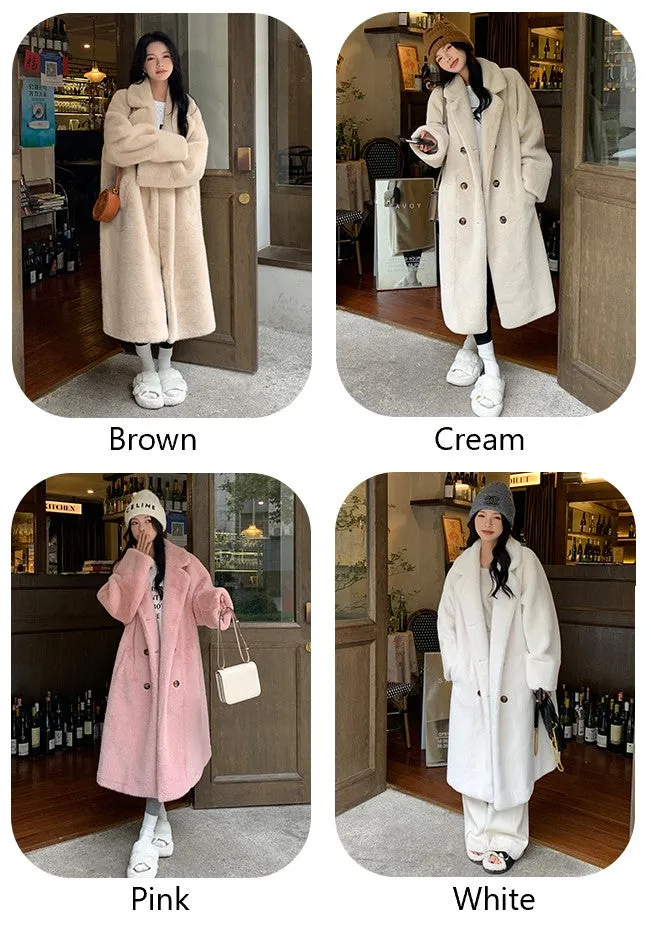 Mink Fur Velvet White Cream Brown Pink Soft Sweet Thick Long Coat