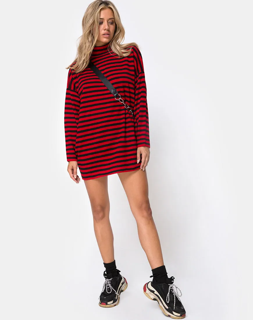 Neivie Jumper in Stripe Horizontal Black / Red