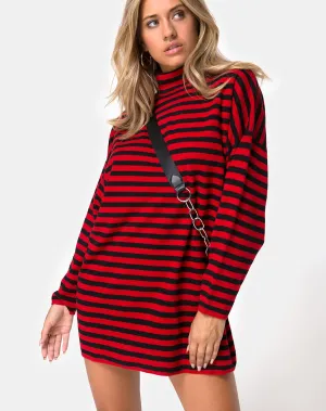 Neivie Jumper in Stripe Horizontal Black / Red