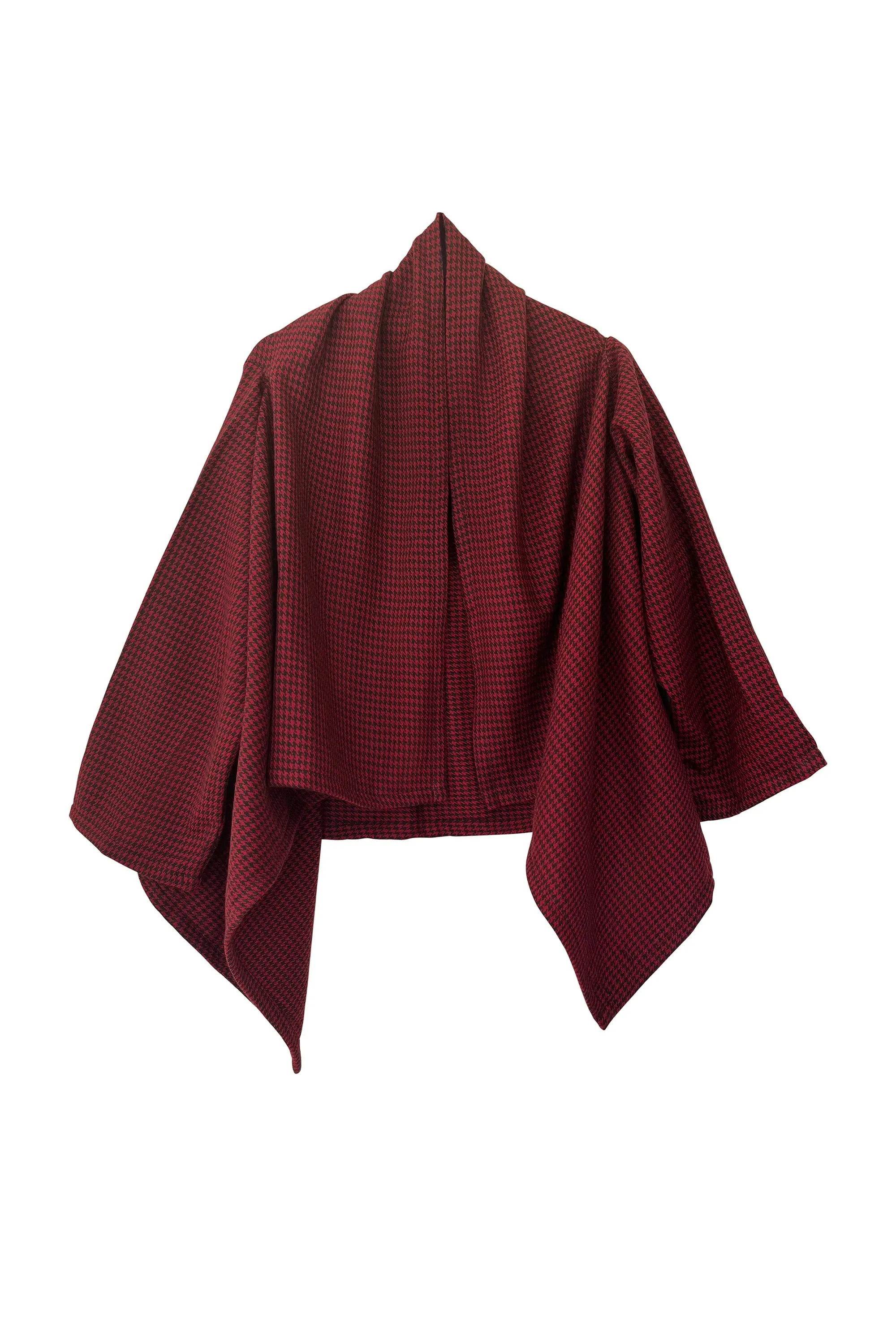 NEW! Short Wool Cape Coat Cocoon Black Red