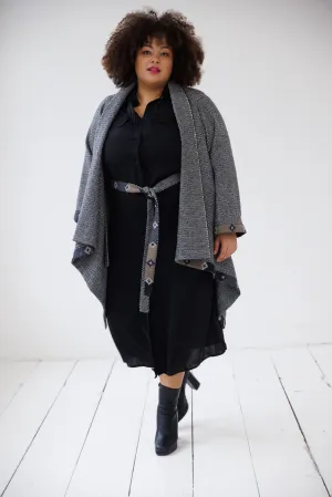 NEW! Wool Cape Coat Cocoon Black White