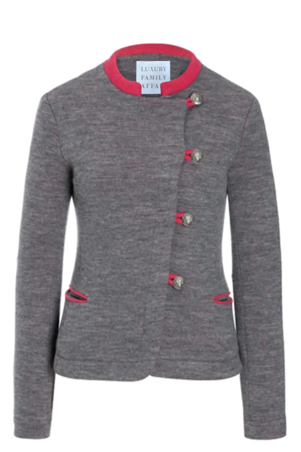 OTTOMAN Grey Melange with Pink Wool Asymmetrical Hunters Jacket