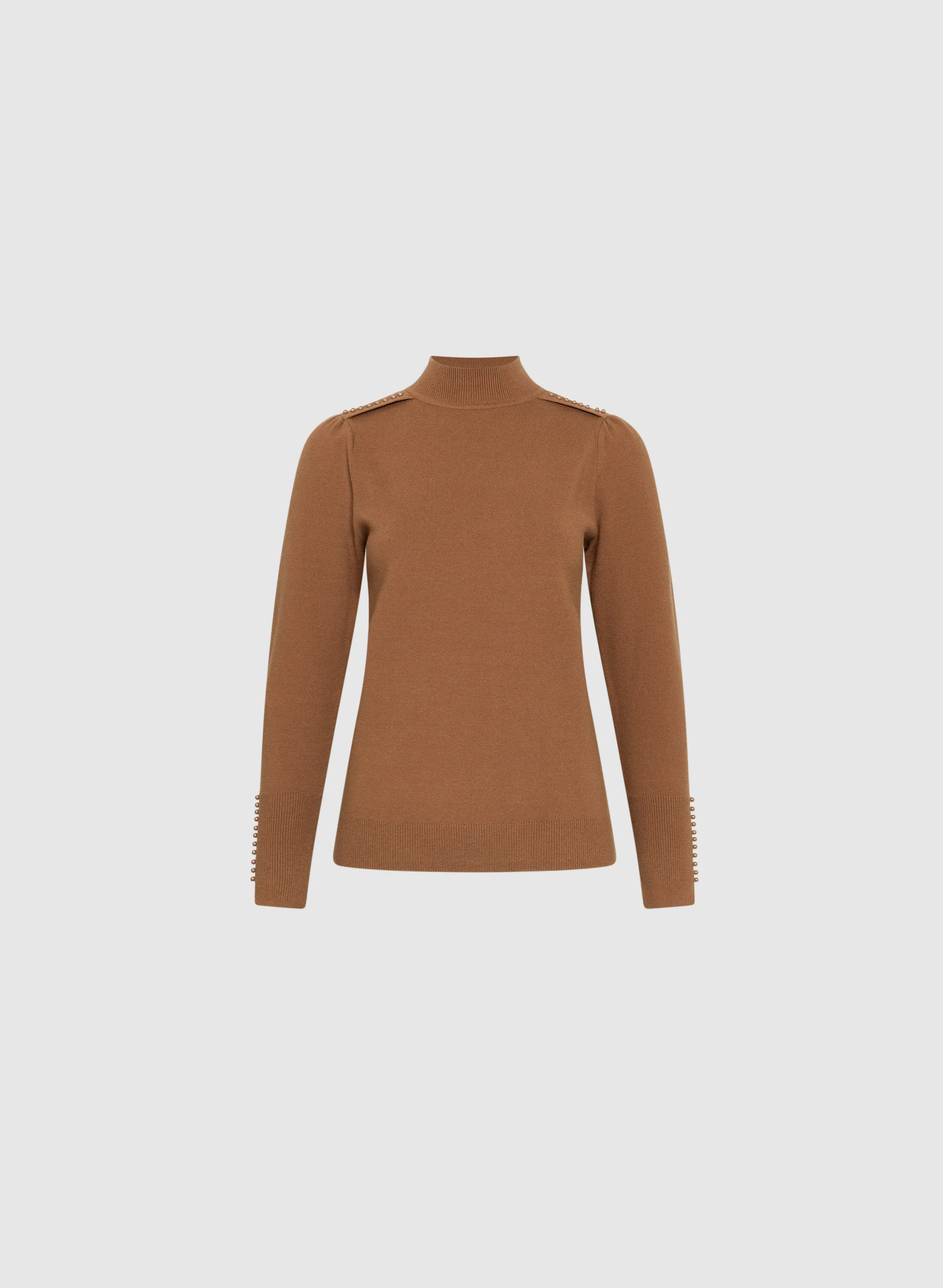 Pearl Trim Mock Neck Sweater