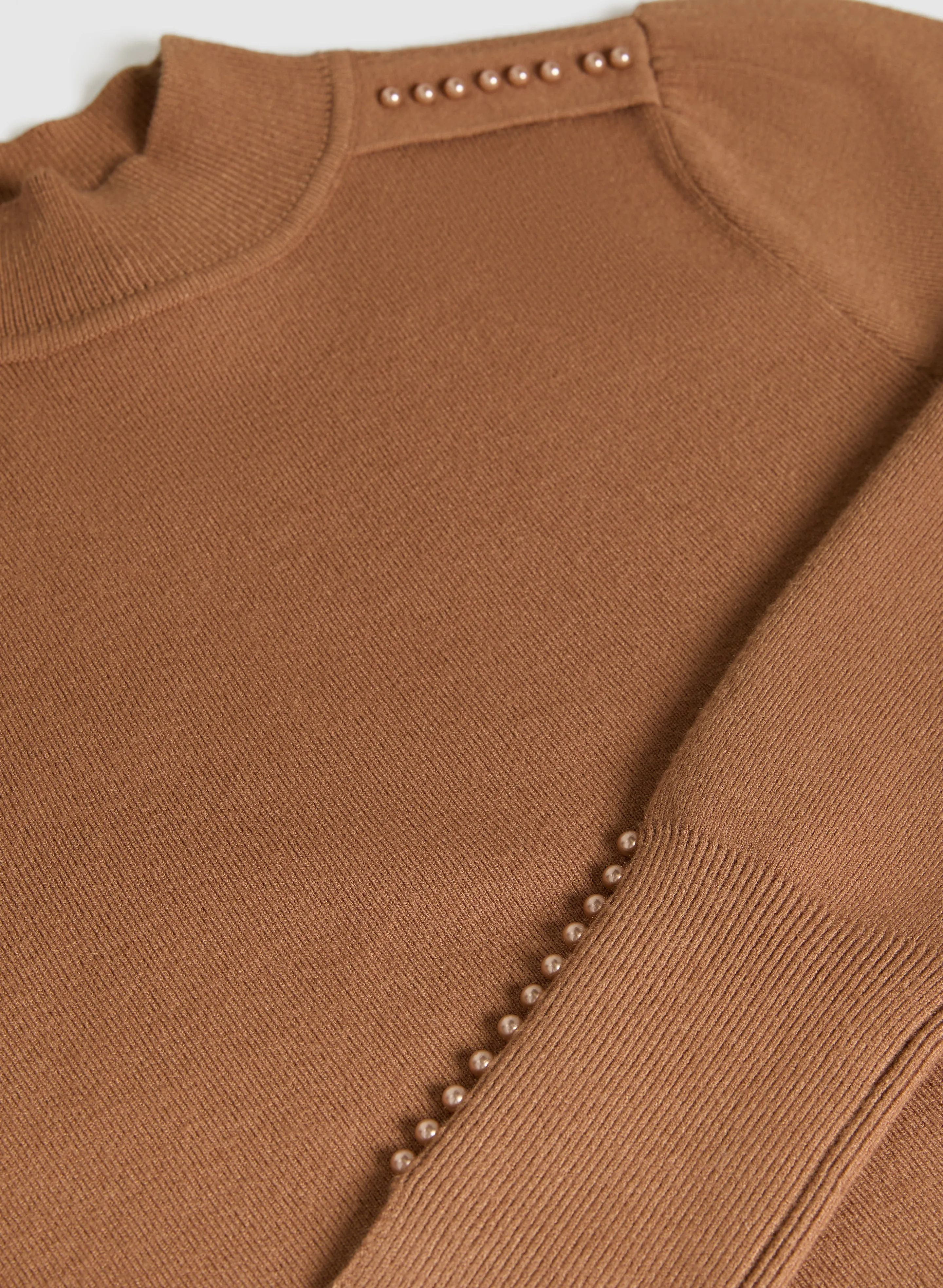 Pearl Trim Mock Neck Sweater