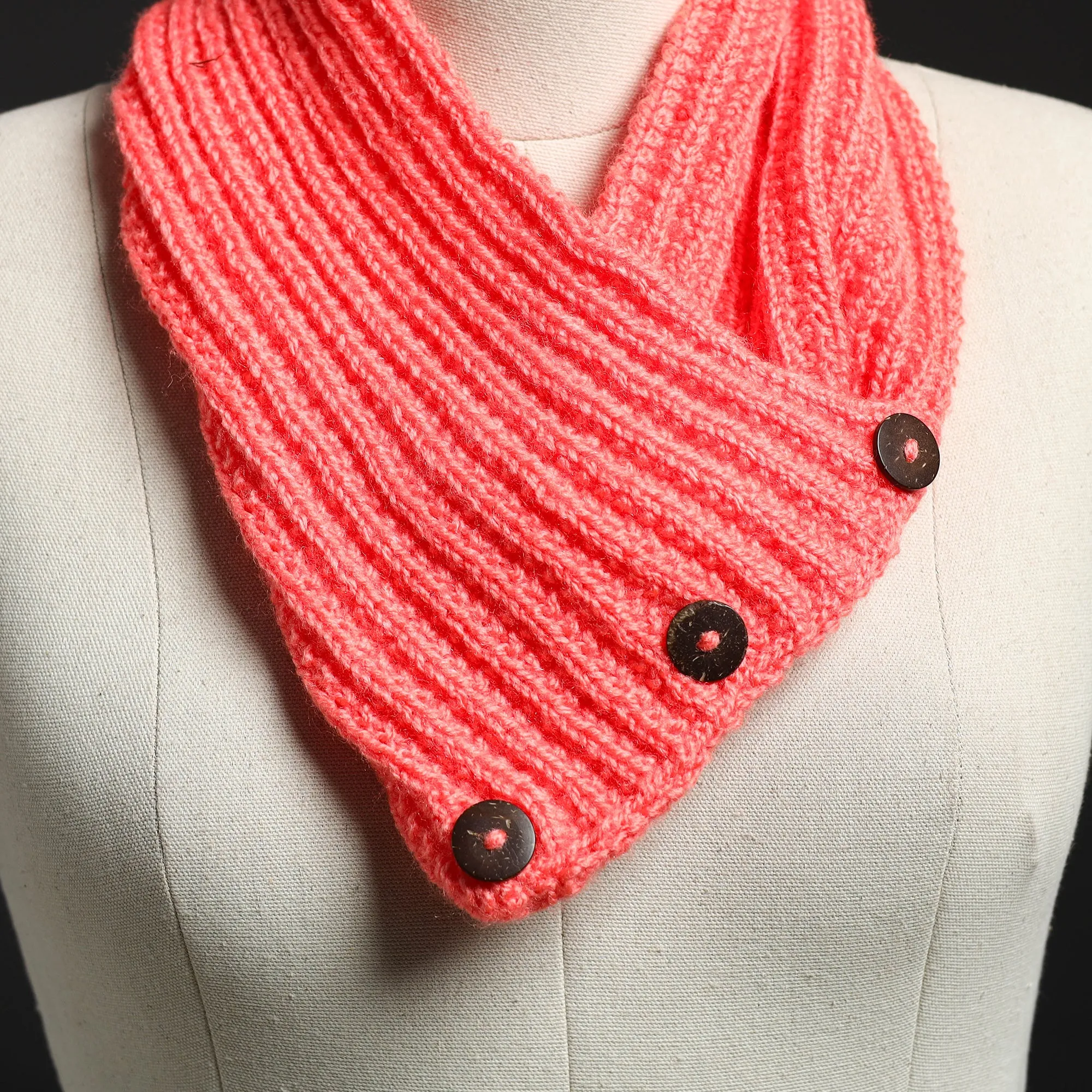 Pink - Kumaun Hand Knitted Woolen Button Cowl 114