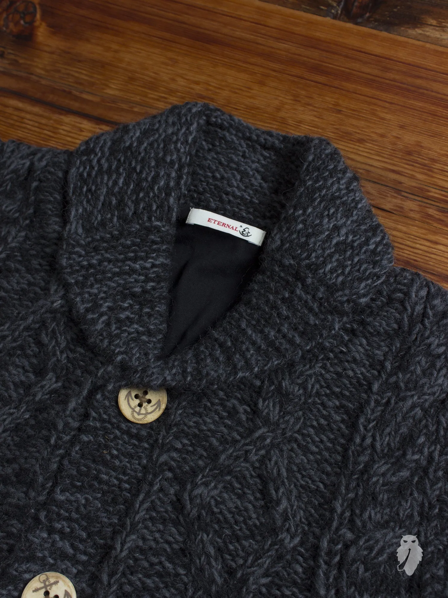 "Cowichan" Cable Knit Cardigan in Charcoal