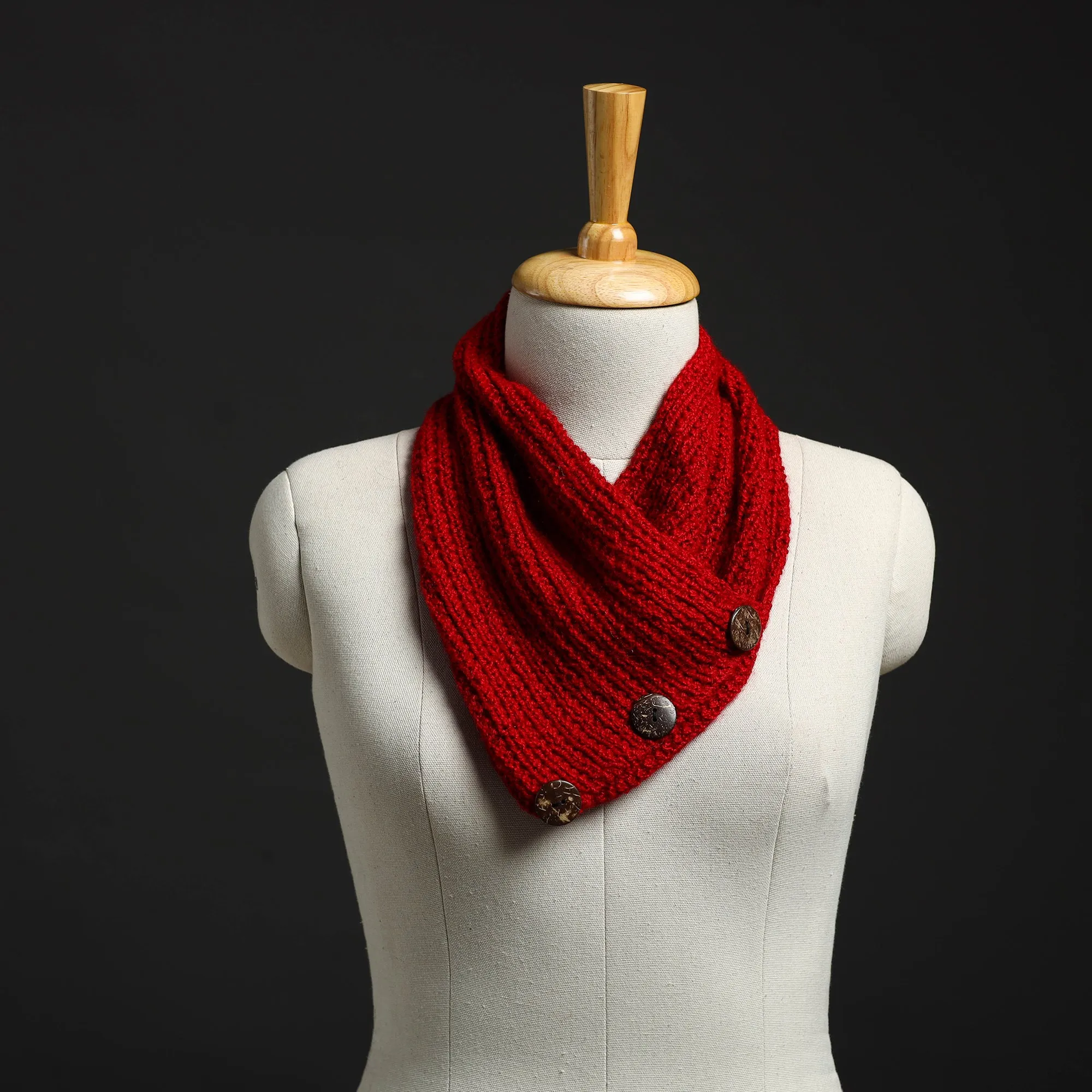 Red - Kumaun Hand Knitted Woolen Button Cowl 113