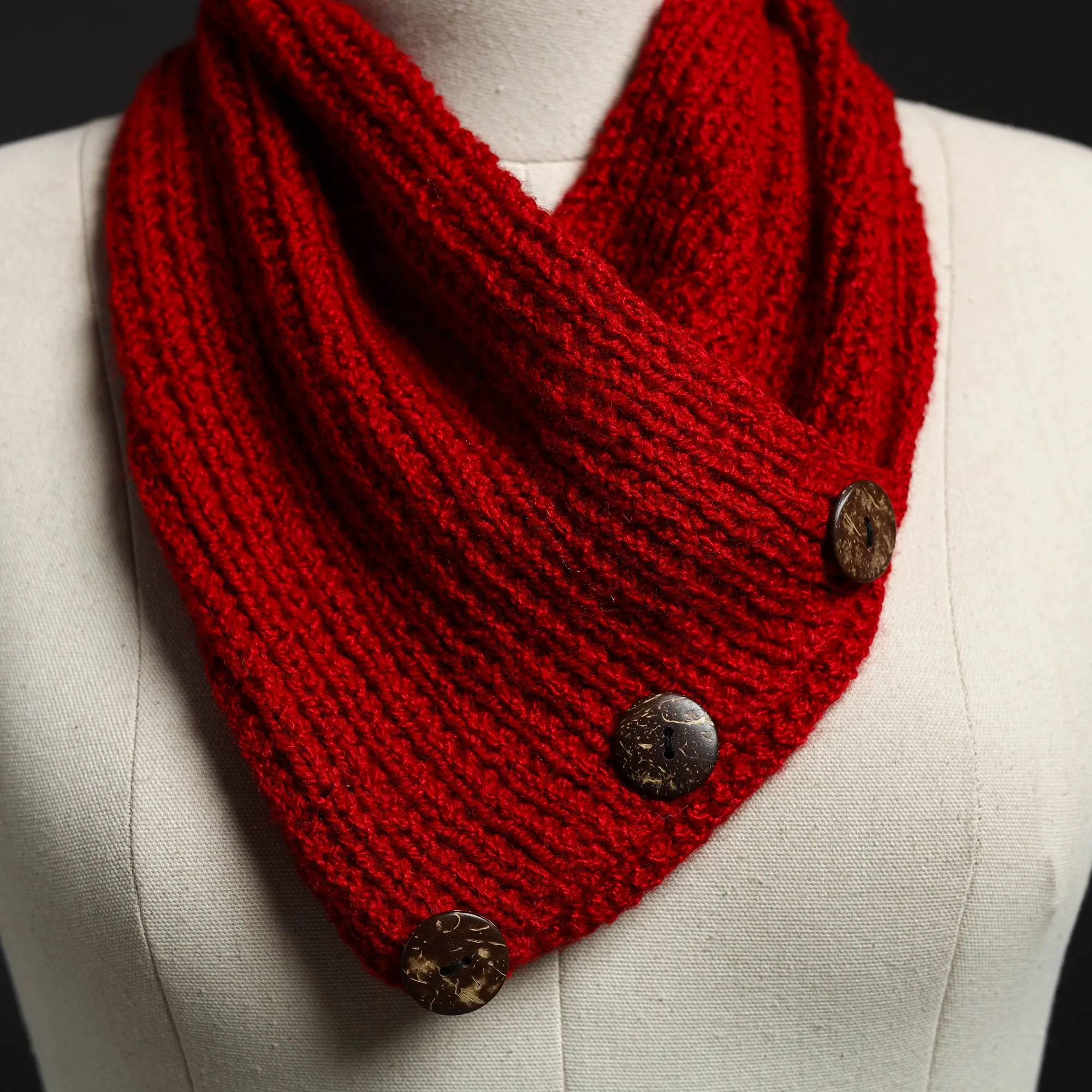 Red - Kumaun Hand Knitted Woolen Button Cowl 113