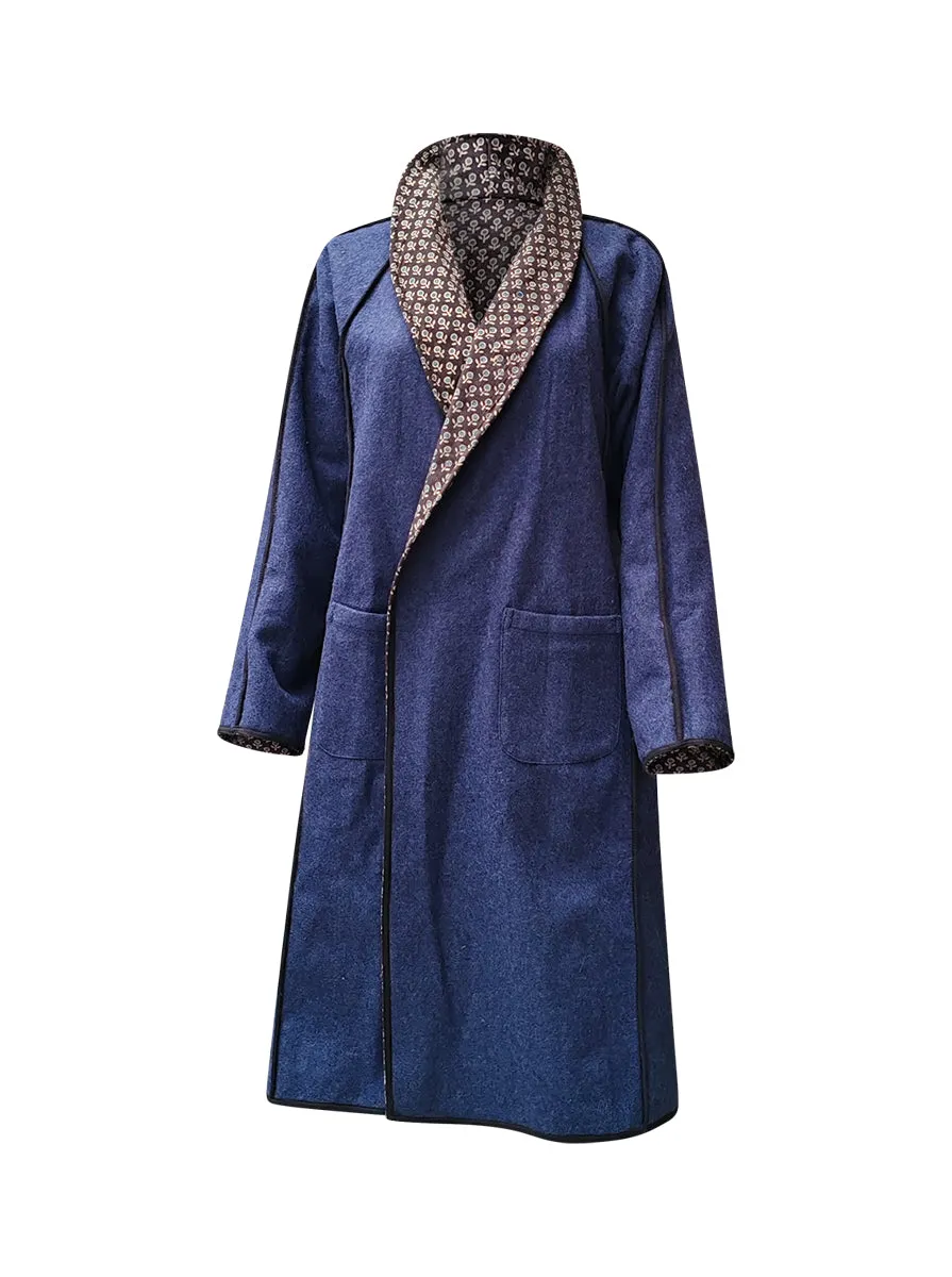 reversible recycled wool coat blue black