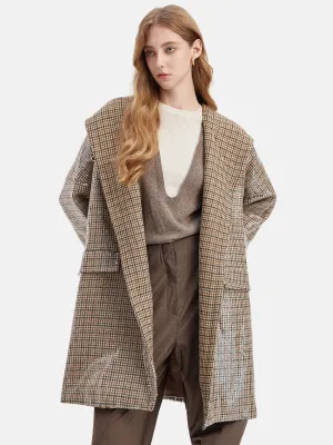 Sequin Plaid Wool Hooded Cape