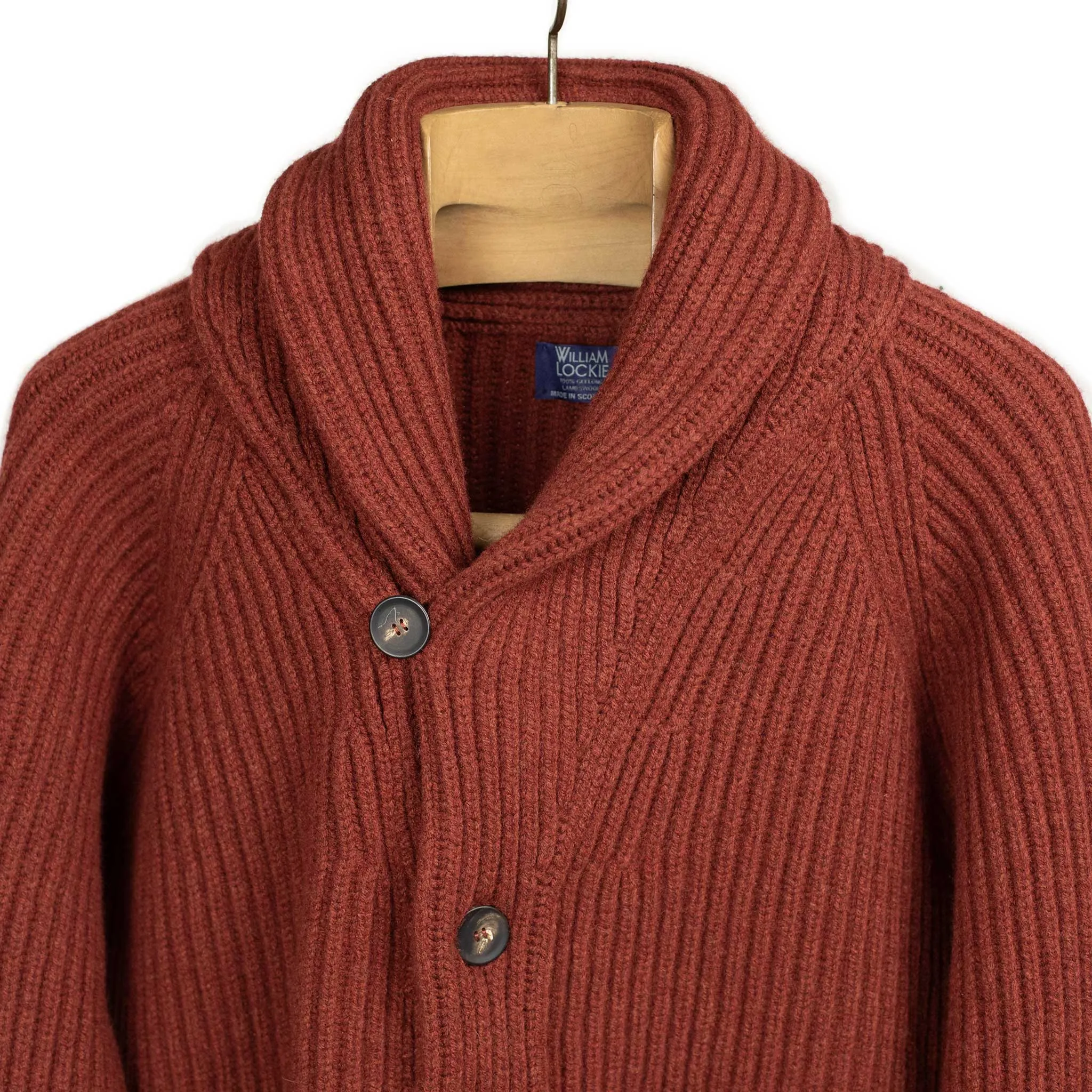 Shawl collar 4-ply cardigan jacket in Sienna supergeelong lambswool