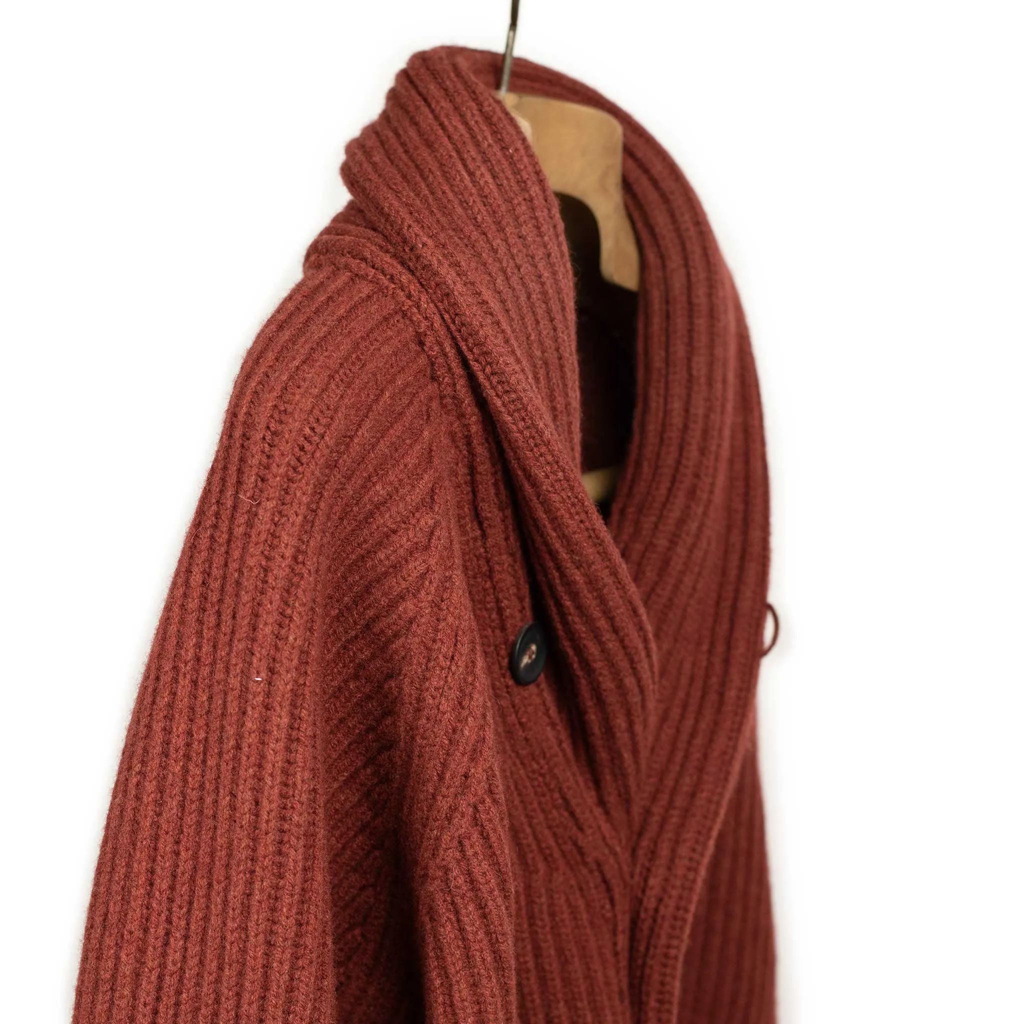 Shawl collar 4-ply cardigan jacket in Sienna supergeelong lambswool