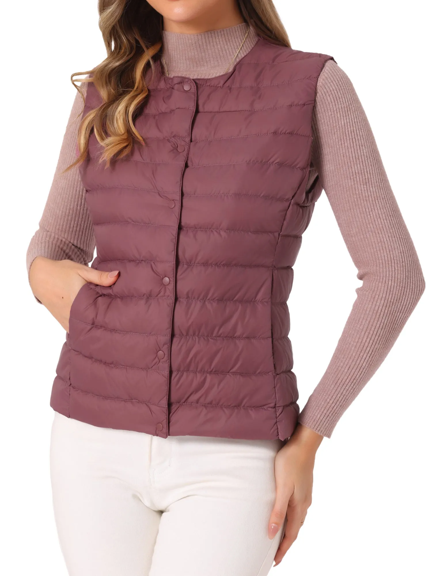 Sleeveless Lightweight Button Up Quilted Puffer Vest