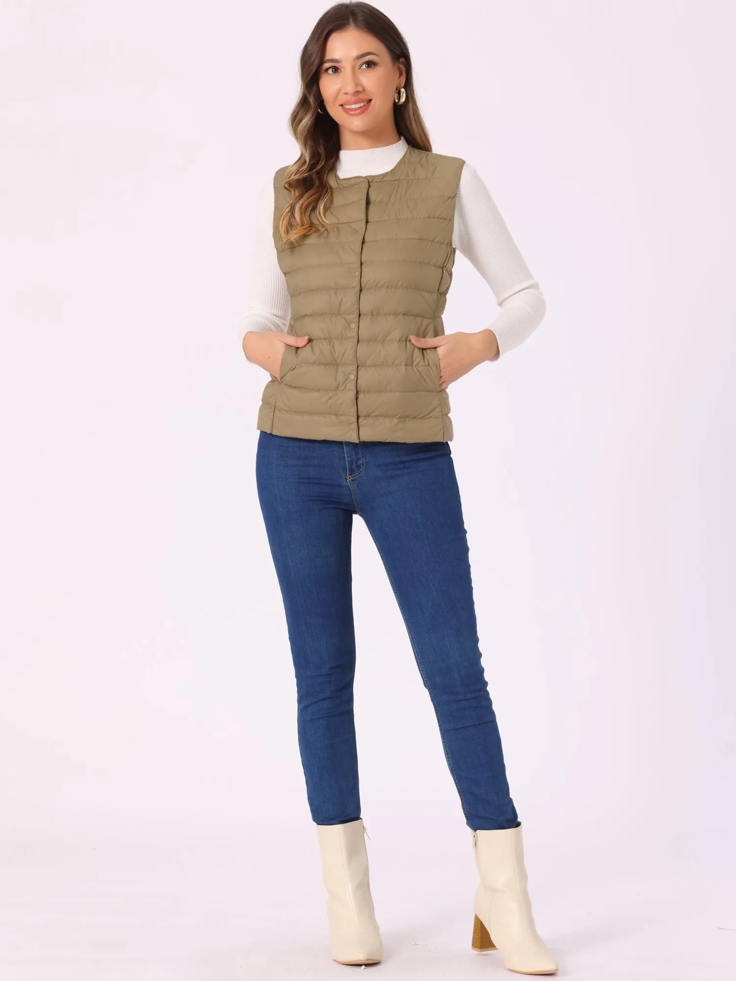 Sleeveless Lightweight Button Up Quilted Puffer Vest