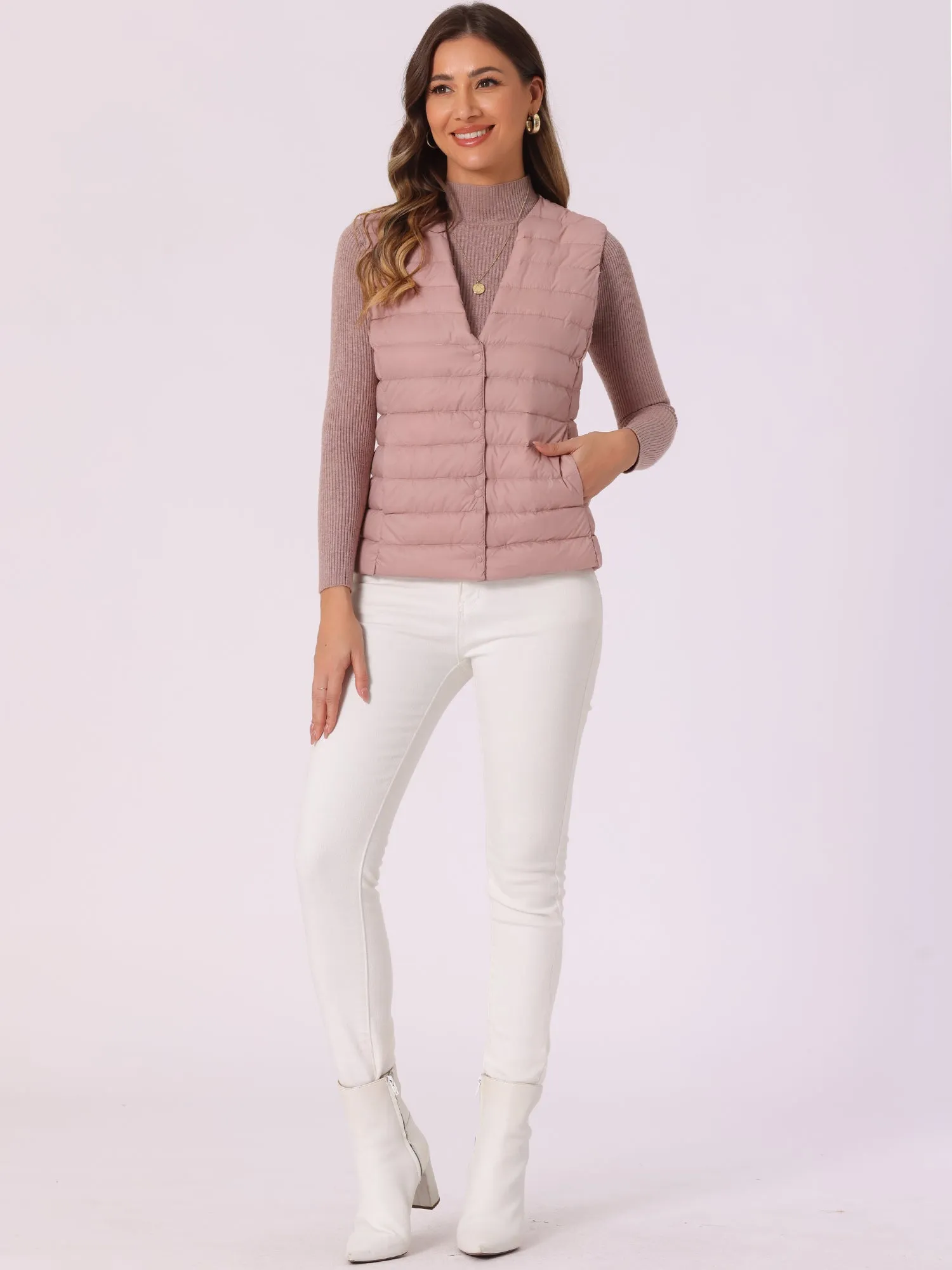 Sleeveless Lightweight Button Up Quilted Puffer Vest